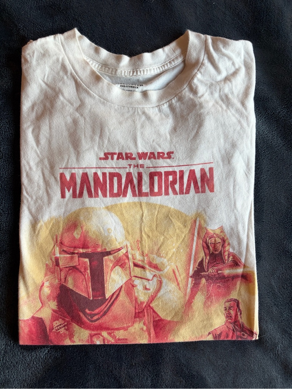 Hollister White Star Wars The Mandalorian Tee with Red & Yellow Print